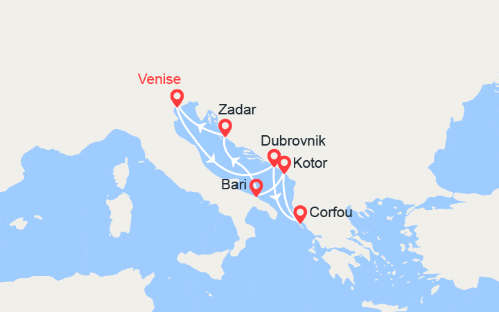 itinéraire croisière Méditerranée Orientale : Croatie, Îles grecques, Monténégro, Italie