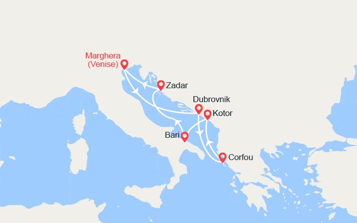 itinéraire croisière Méditerranée Orientale : Croatie, îles Grecques, Monténégro, Italie