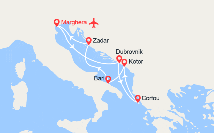 Itinéraire Croatie, îles Grecques, Monténégro, Italie - Vols inclus 
