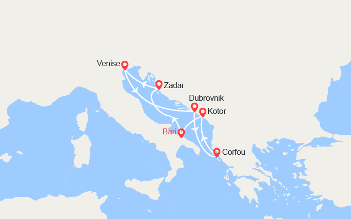 itinéraire croisière Méditerranée Orientale - Croatie/Adriatique : Croatie, Italie, Iles grecques, Monténégro