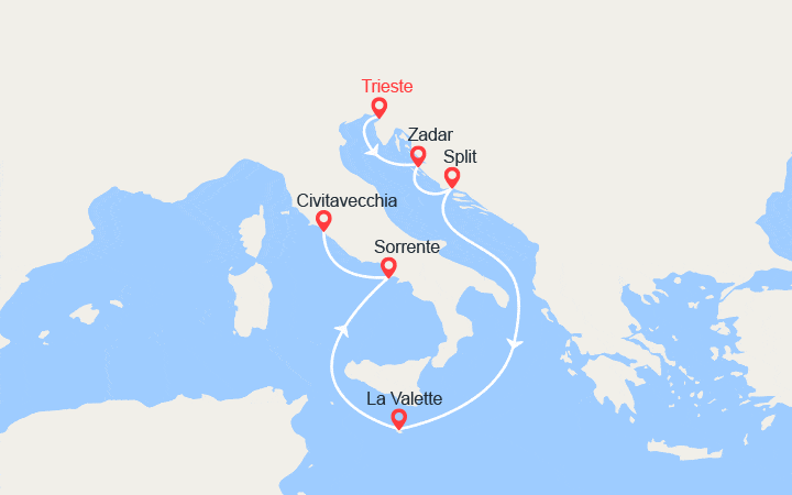 itinéraire croisière Méditerranée Orientale - Croatie/Adriatique : Croatie, Malte et Italie