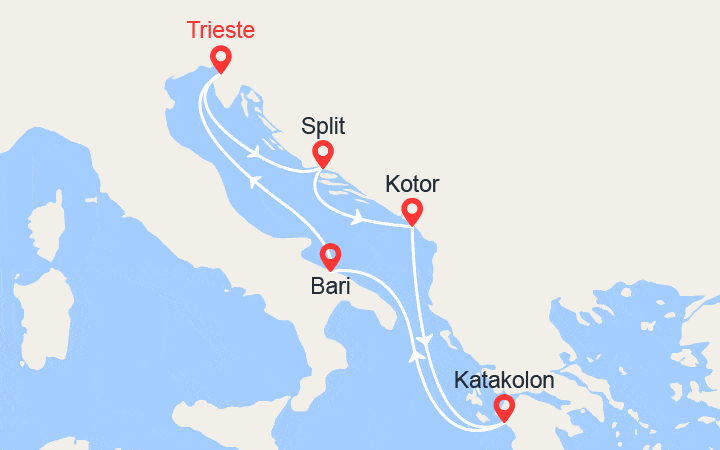 Itinéraire Croatie, Monténégro, Grèce: Split, Kotor, Katakolon, Bari 