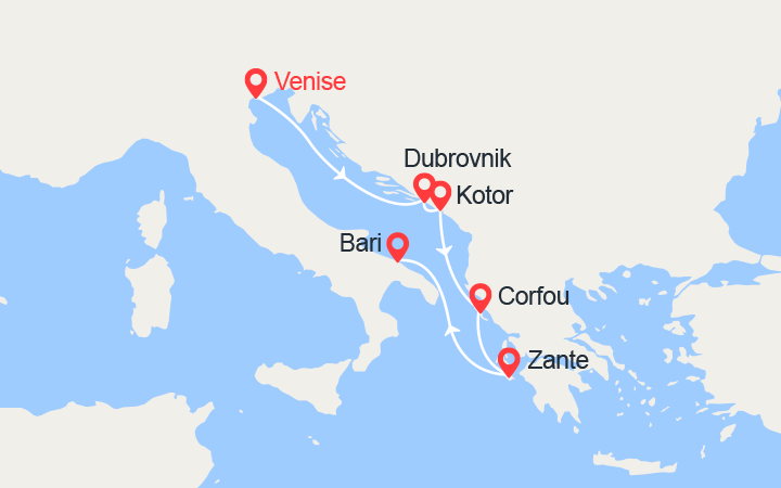 itinéraire croisière Méditerranée Orientale - Méditerranée Orientale : Croatie, Monténégro, Iles Grecques: de Marghera à Bari 