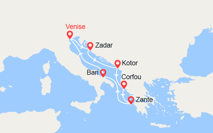 itinéraire croisière Croatie/Adriatique - Iles grecques : Croatie, Monténégro, Iles grecques, Italie (3)  