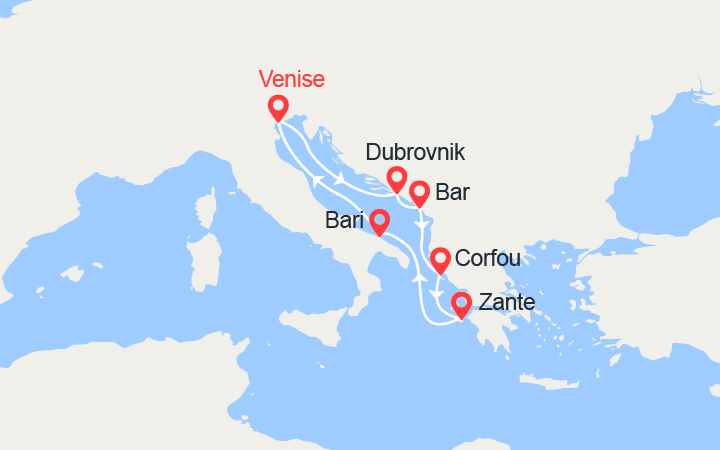 itinéraire croisière Croatie/Adriatique - Iles grecques : Croatie, Monténégro, Iles grecques, Italie (4)  
