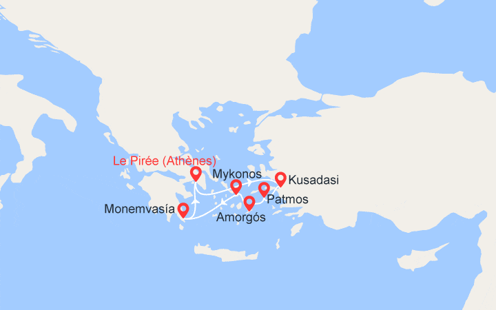 Itinéraire Cyclades du Nord : Turquie, Patmos, Amorgos, Mykonos, Spetses 