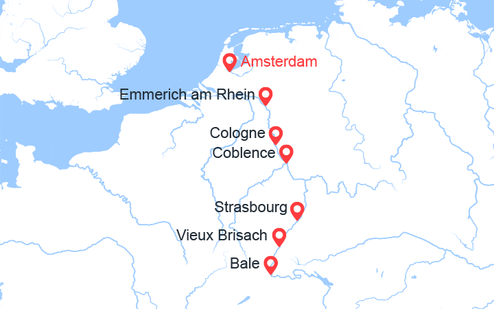 itinéraire croisière Rhin et ses affluents - Rhin et ses affluents : D'Amsterdam à Bâle : Les Trésors d'un fleuve mythique (ABE_PP) 