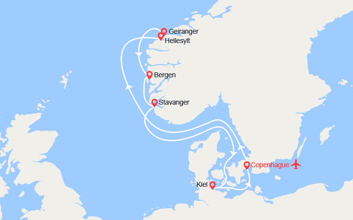 itinéraire croisière Fjords - Fjords : Danemark, Norvège, Allemagne - Vols inclus