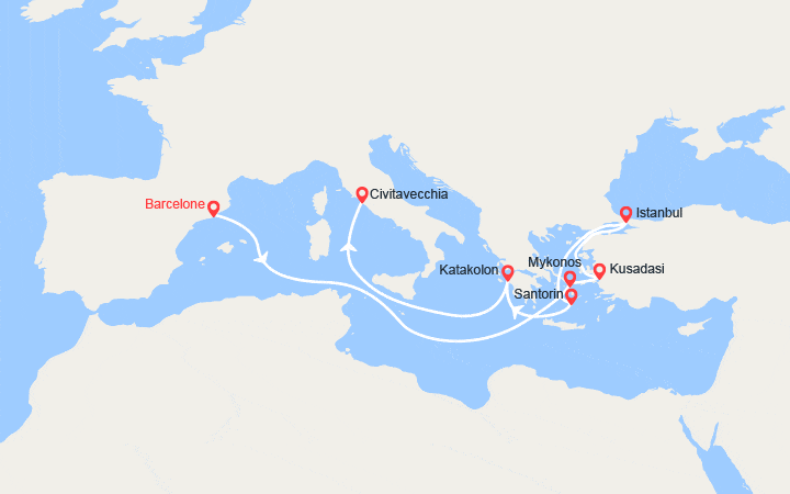 Itinéraire De Barcelone à Rome par Ephèse, Istanbul, Santorin, Olympie 