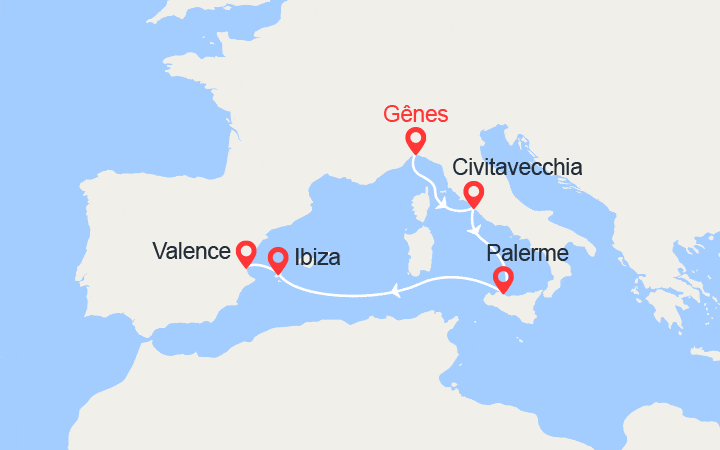 itinéraire croisière Méditerranée Occidentale - Iles Baléares : De Gênes à Valence: Itlie, Sicile, Ibiza 