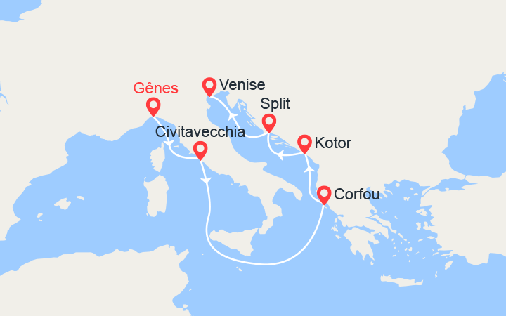 itinéraire croisière Méditerranée Orientale : De Gênes à Venise: Corfou, Kotor, Split 