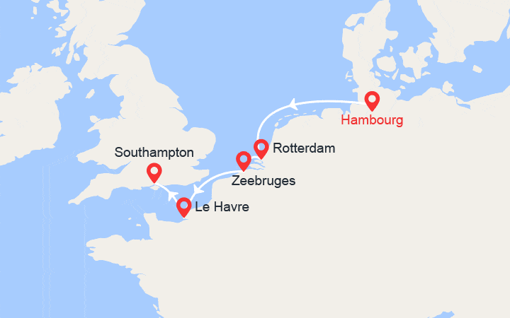 itinéraire croisière Europe du Nord : De Hambourg à Londres : Pays-Bas, Normandie, Belgique 