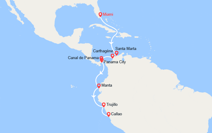 Itinéraire De la Floride au Pérou : Colombie, canal de Panama, Equateur 