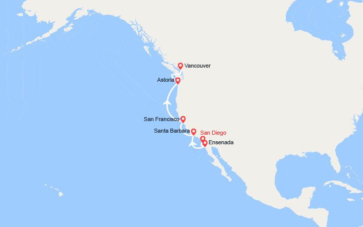 itinéraire croisière Amérique du Nord - Canada et Baie Hudson : De San Diego à Vancouver : Santa Barbara, San Francisco, Astoria 