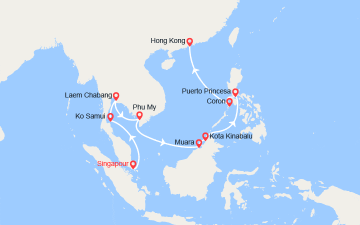 Itinéraire De Singapour à Hong Kong : Thaïlande, Vietnam, Brunei, Malaisie, Philippines 