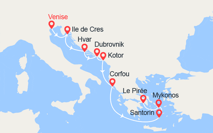 itinéraire croisière Iles grecques : De Venise à Athènes : Dubrovnik, Corfou, Mykonos... 