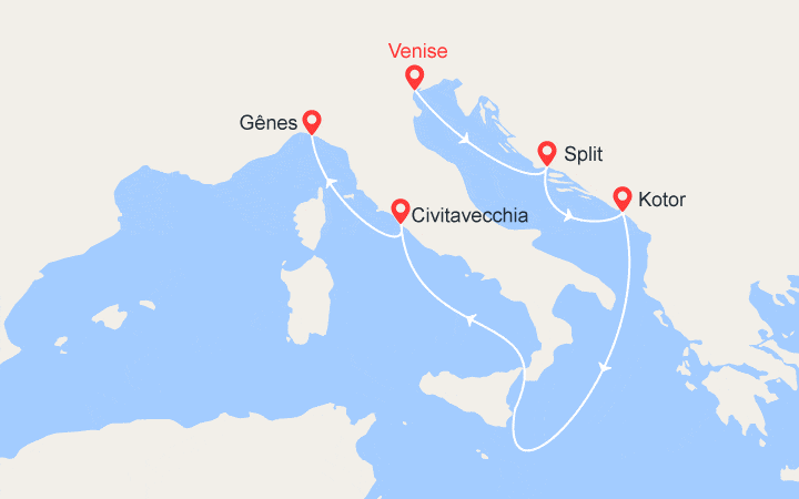 itinéraire croisière Croatie/Adriatique : De Venise à Gênes : Croatie, Monténégro, Italie 