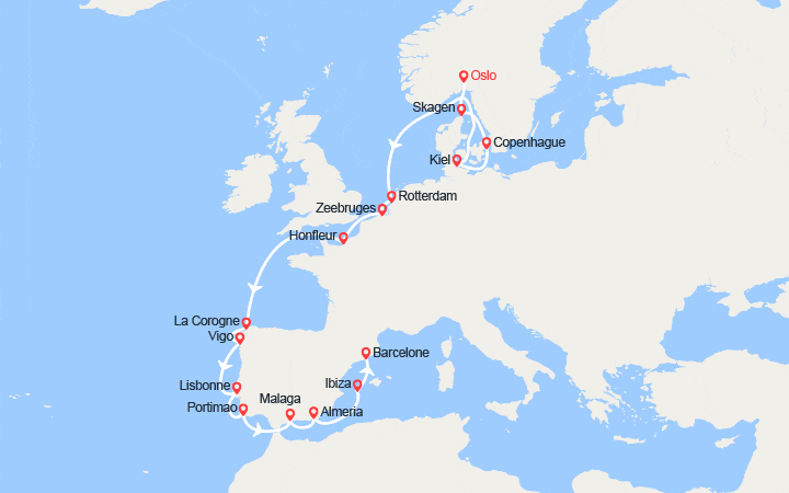 Itinéraire Des Capitales nordiques à l'Espagne 