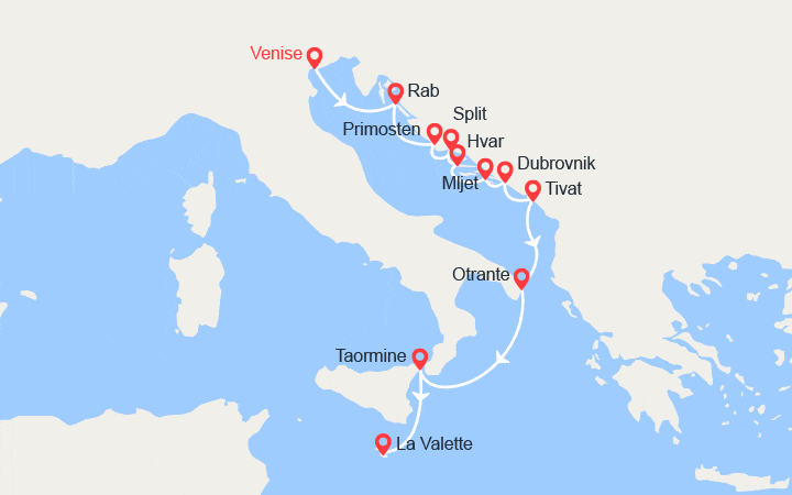 Itinéraire Des rives de l'Adriatique à Malte 