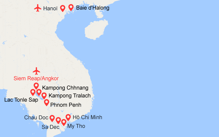 itinéraire croisière Mékong - Mékong : Des temples d'Angkor au delta du Mékong, Hanoï et la Baie d'Along (1R6)