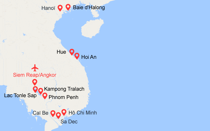 itinéraire croisière Mékong : Des Temples d'Angkor au Delta du Mékong, les villes impériales, Hanoï et la Baie d'Halong (1R9)