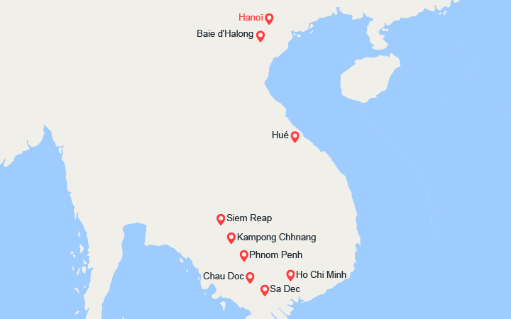 itinéraire croisière Mékong - Mékong : Du Delta du Mékong aux Temples d'Angkor, les villes impériales, Hanoï et la Baie d'Along (1H9_PP)