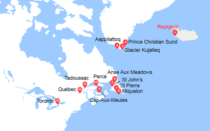 itinéraire croisière Amérique du Nord : Du Groenland au Canada par Saint-Pierre-et-Miquelon 