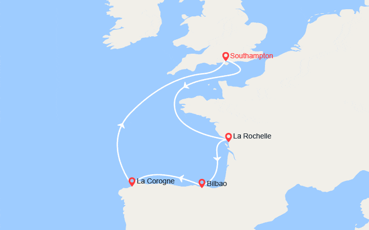 Itinéraire Escapade en Atlantique : Royaume-Uni, France, Espagne 
