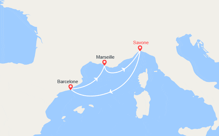 itinéraire croisière Méditerranée Occidentale : Espagne, France : Barcelone, La Seyne-sur-mer