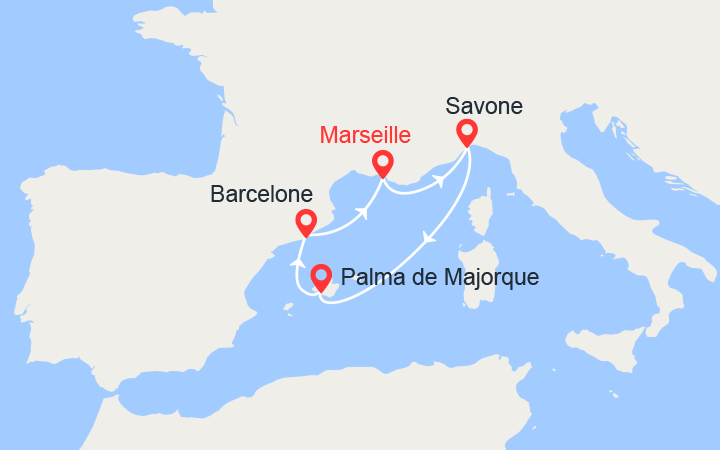 itinéraire croisière Iles Baléares : Espagne, France, Italie, Baléares 