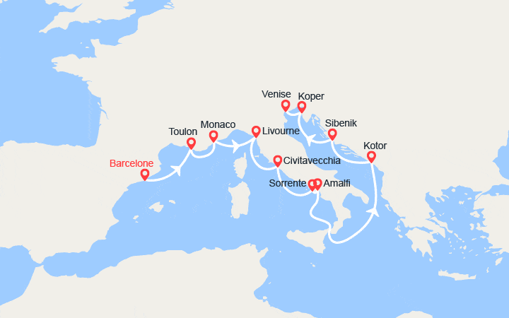 Itinéraire Espagne, France, Monaco, Italie, Monténégro, Croatie, Slovénie 