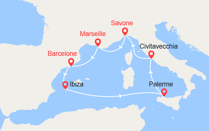 Itinéraire Espagne, Ibiza, Italie 