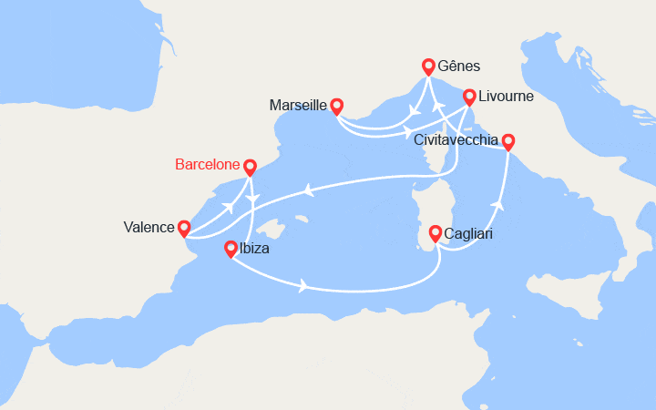 Itinéraire Espagne, Ibiza, Italie, France 