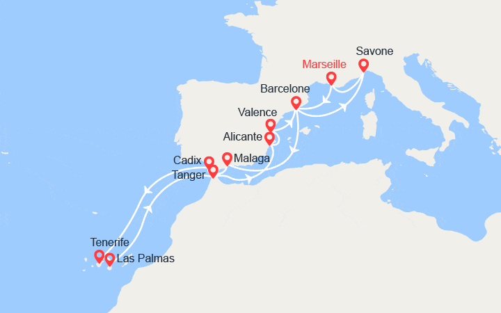 Itinéraire Espagne, Iles Canaries, Maroc, Italie 