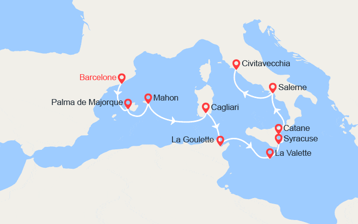 Itinéraire Espagne, Italie, Tunisie, Malte 