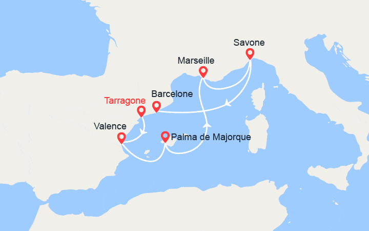 Itinéraire Espagne, Majorque, France, Italie 