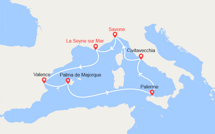 itinéraire croisière Méditerranée Occidentale : Espagne, Majorque, Italie