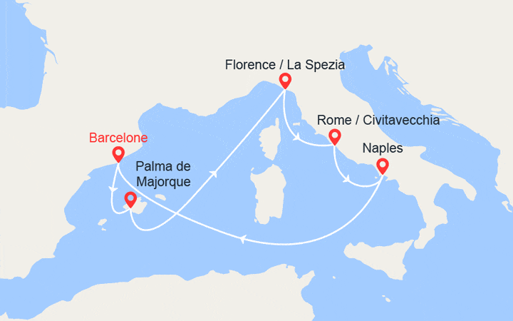 Itinéraire Espagne, Majorque, Italie 