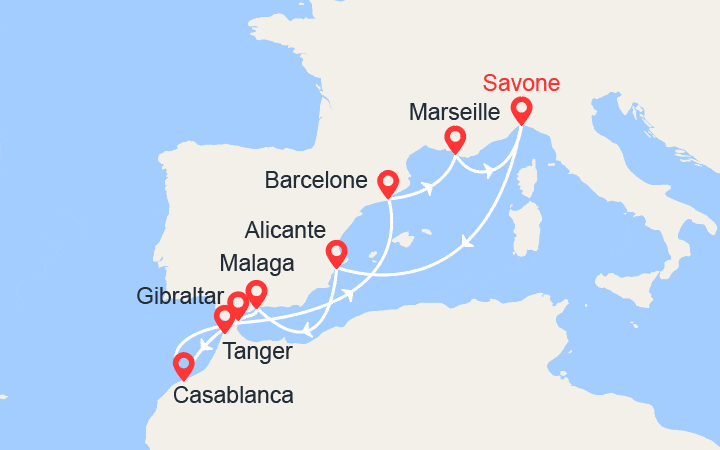 itinéraire croisière Méditerranée Occidentale : Espagne, Maroc, Gibraltar