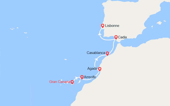 itinéraire croisière Méditerranée Occidentale : Espagne, Maroc, Portugal 