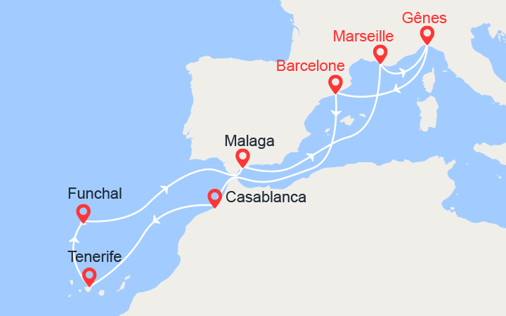 itinéraire croisière Canaries Madère : Espagne, Maroc, Tenerife, Madère 