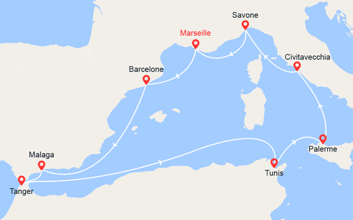 Itinéraire Espagne, Maroc, Tunisie, Sicile, Italie 