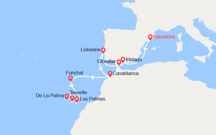 Itinéraire Espagne, Portugal, Maroc, Madère, Canaries 