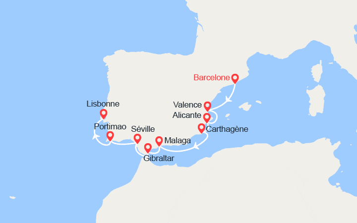 Itinéraire Espagne, Royaume-Uni, Portugal 