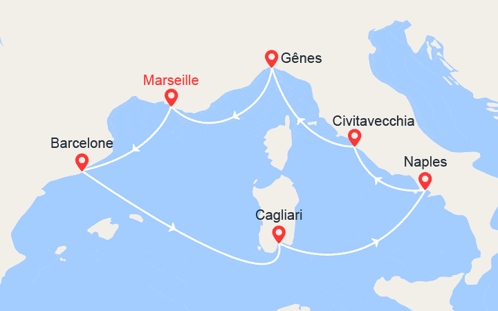 Itinéraire Espagne, Sardaigne, Italie 