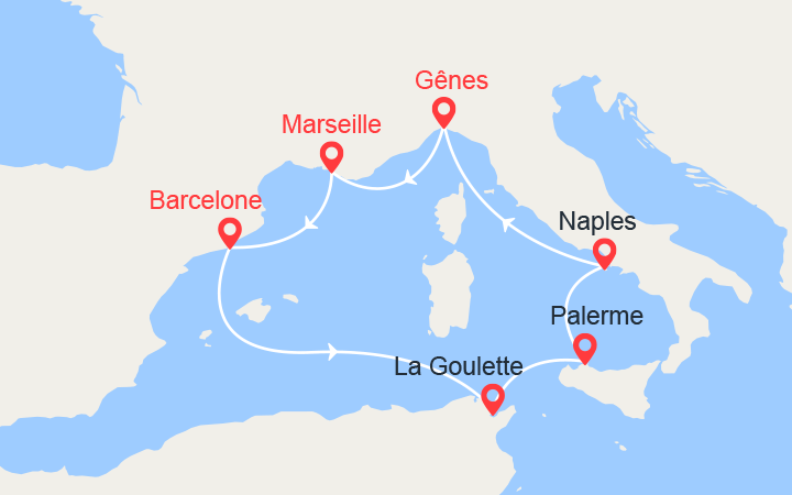 Itinéraire Espagne, Tunisie, Italie 