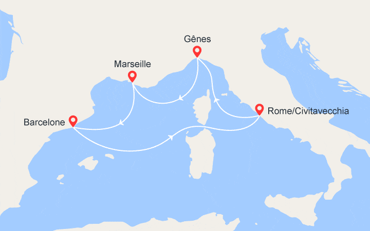 itinéraire croisière Méditerranée : Espagne et Italie 