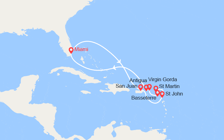 itinéraire croisière Caraïbes et Antilles - Canada et Baie Hudson : États-Unis, Porto Rico, îles Vierges, Antilles, Antigua et Barbuda, St Kitts et Nevis 