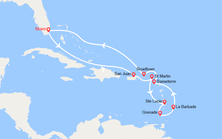 Itinéraire États-Unis, Porto Rico, îles Vierges, Antilles, Antigua et Barbuda, St Kitts et Nevis 