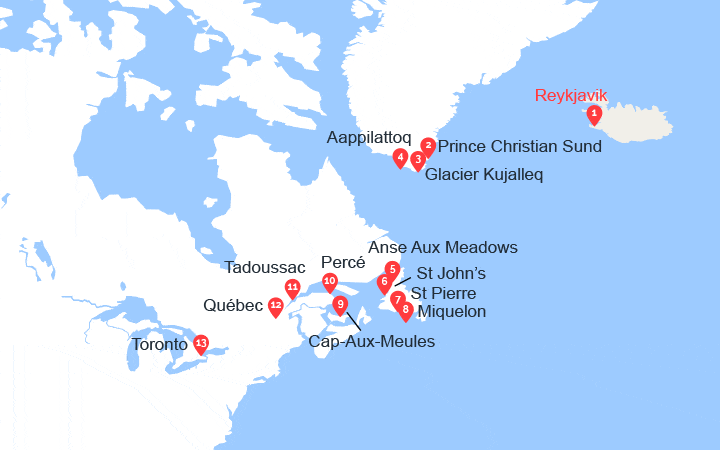 itinéraire croisière Amérique du Nord : Expedition du Groenland au Canada par Saint-Pierre-et-Miquelon 